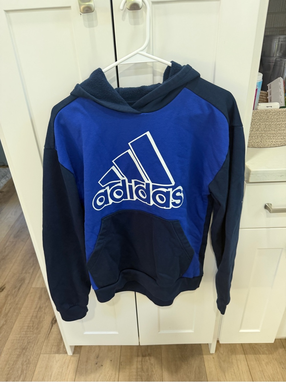 adidas Blue & Navy Colorblock Kids Hoodie with Logo